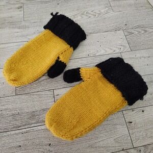 Knit Mittens Toddler Kids Yellow Black Bumble Bee Theme Vtg Retro‎ Handmade